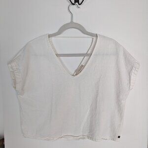 White Linen Cotton Cropped V-neck (sz: M)